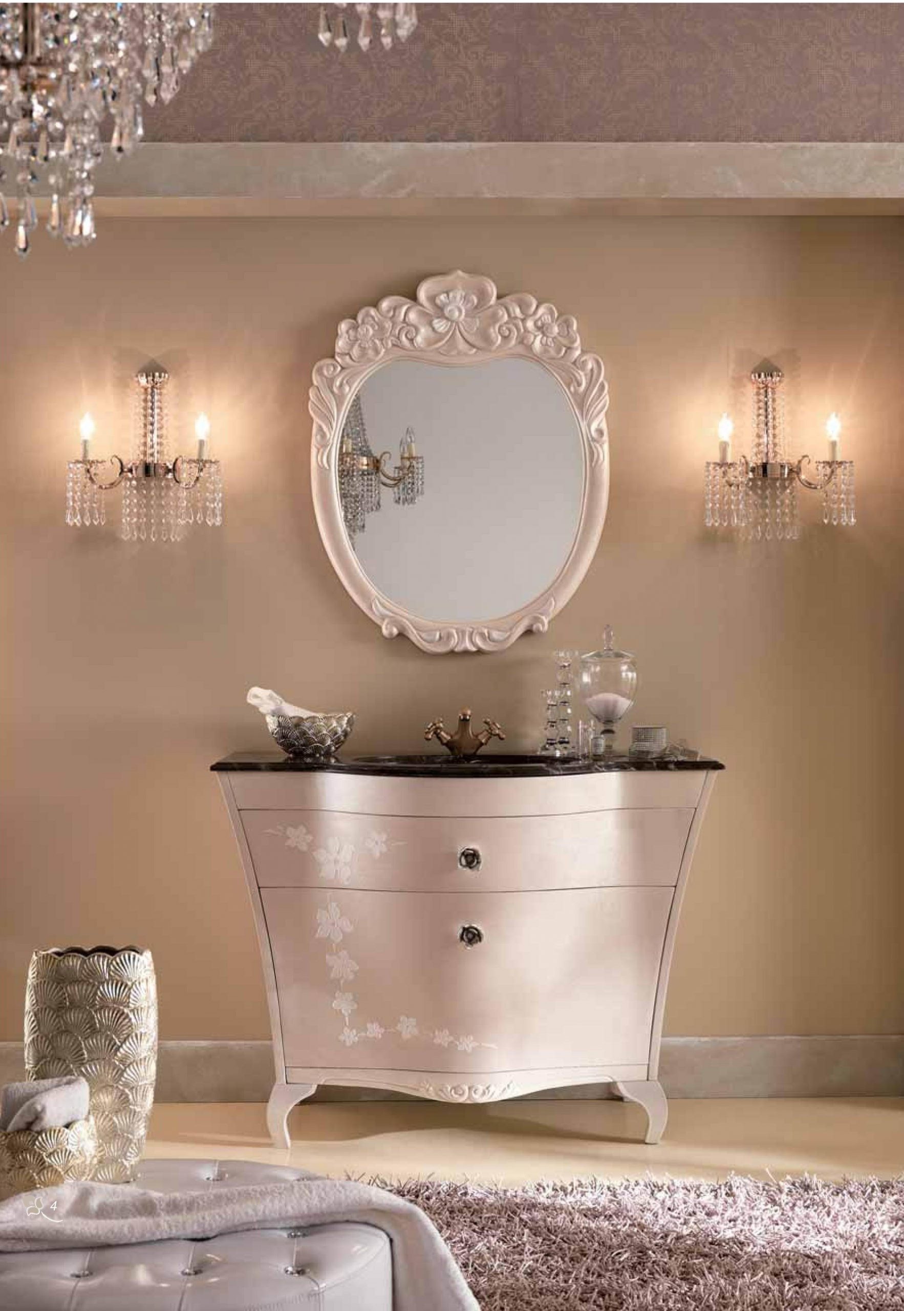 Классическая мебель для ванной комнаты BMT LILIUM - цветы и темный мрамор.