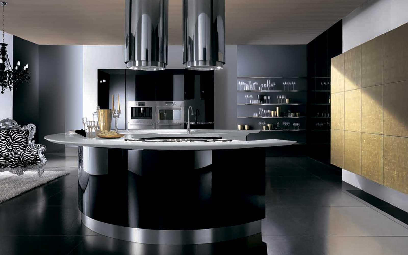 Современная черная кухня. Дорогие кухни. Хай-тек в интерьере кухни. Дизайнерские кухни. Кухня в стиле Hi-Tech.